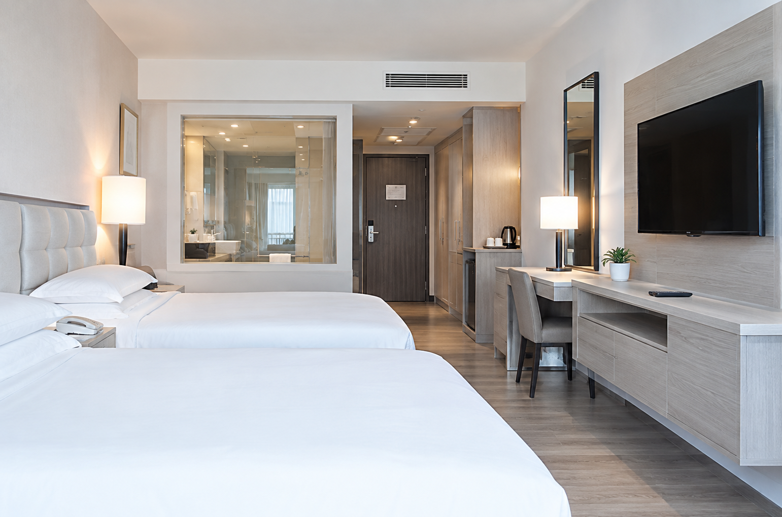Superior room with two single beds and poolside view